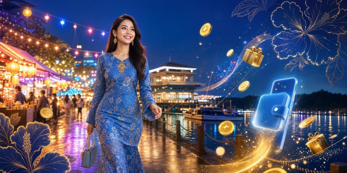 Pengguna Malaysia berbaju kurung membuat deposit MYR untuk permainan slot 2800